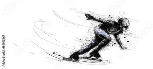 Vector scribble illustration  in scribble skiing of XXIII style Winter games. Olympic speedskater athlete speed skating ice arena from triangle silhouette