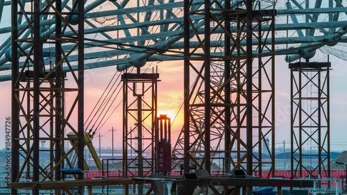 Timelapse. Airport Terminal Construction Site,Beijing Daxing International Airport,China. photo