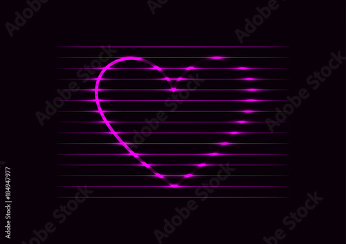 Beautiful pink neon glowing lines in a heart shape on a dark background.
