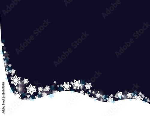 Winter background design with various snowflakes and sparkle on a dark blue background.