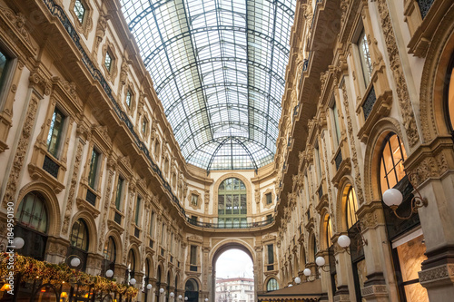 Interer of gallery Vittorio Emanuele II in square of Duomo in Milan   Italy.