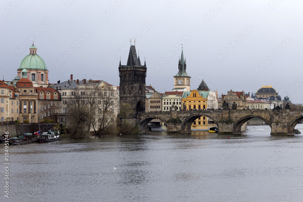 Prague gothic Charles Bridge with the Oldtown, Czech Republic