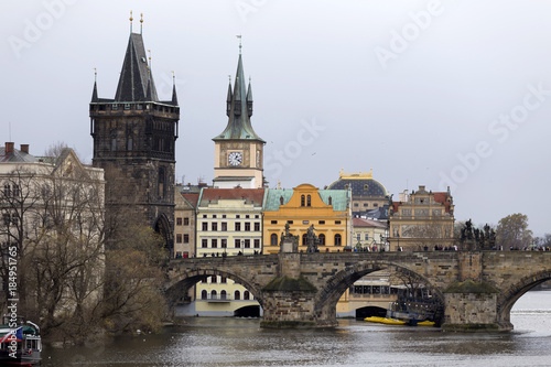 Prague gothic Charles Bridge with the Oldtown  Czech Republic