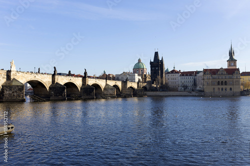 Prague gothic Charles Bridge with the Oldtown  Czech Republic