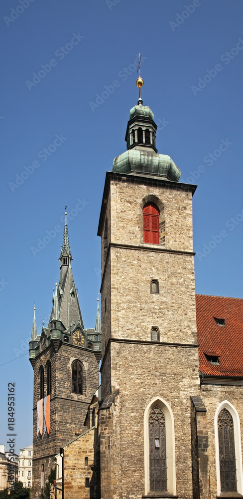 Jindrisska tower and church of Saint Henry in Prague. Czech Republic
