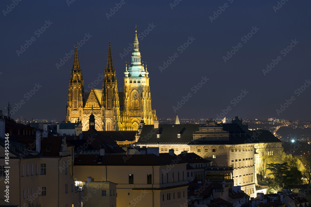 Naklejka premium Winter night Prague City with gothic Castle, Czech Republic