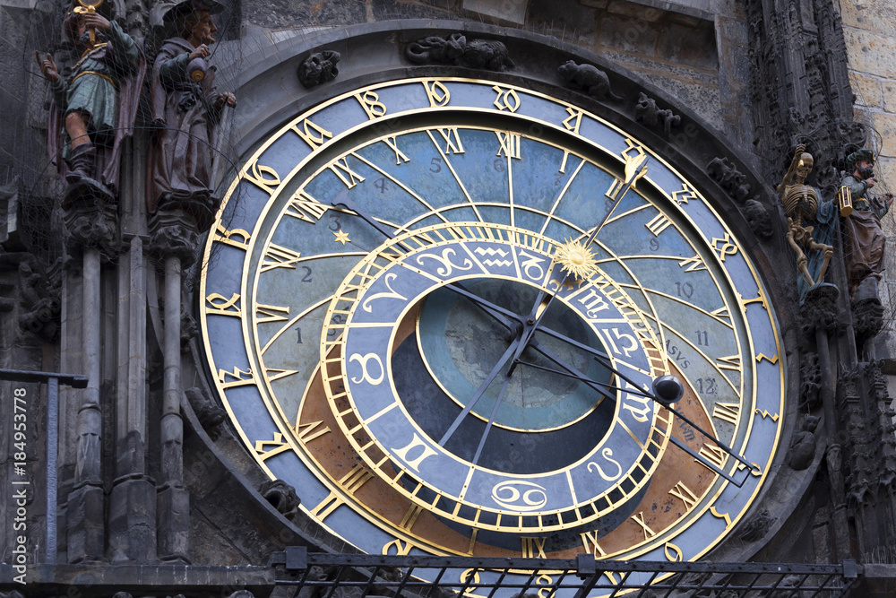 Historical medieval astronomical Clock in Prague on Old Town Hall , Czech Republic