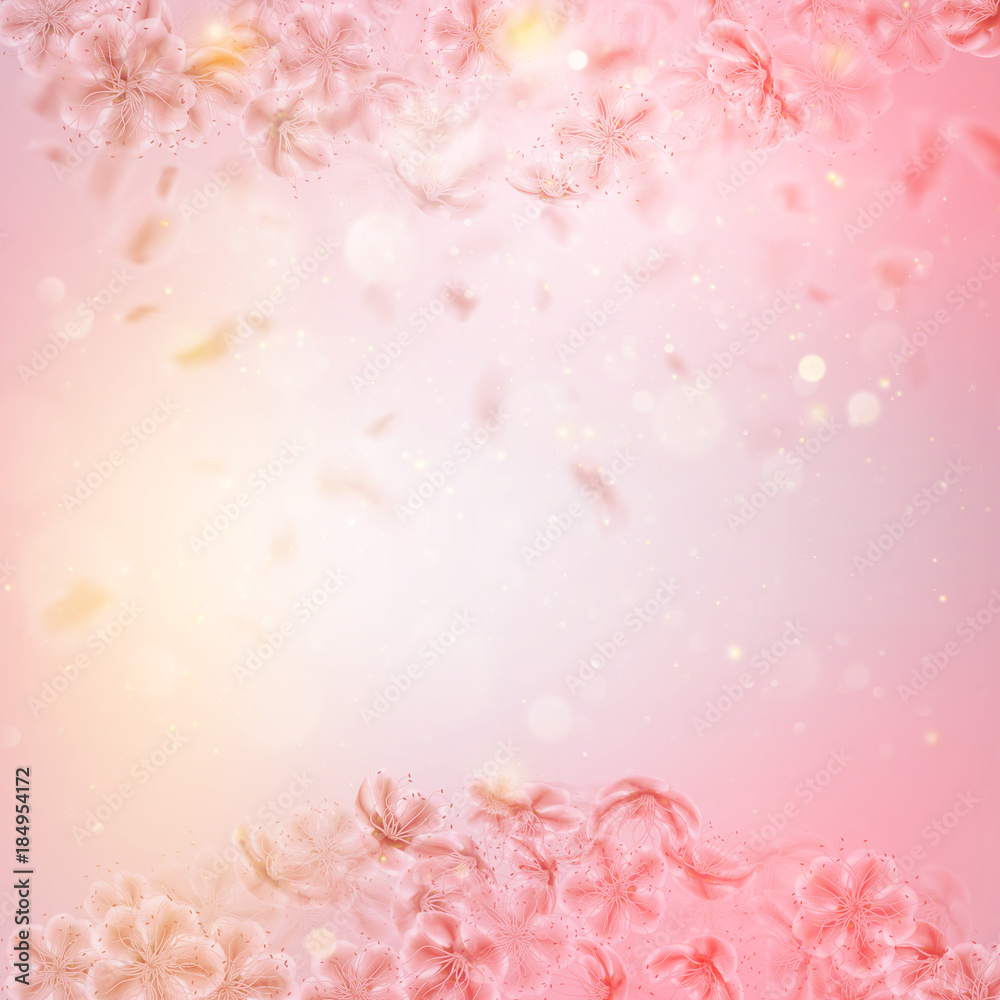 Sakura flying downwind petals on wind. EPS 10 vector