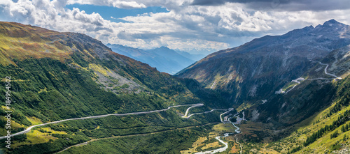 Swiss Alps, Furka Pass Scenic Drive Switzerland, Panoramic 
