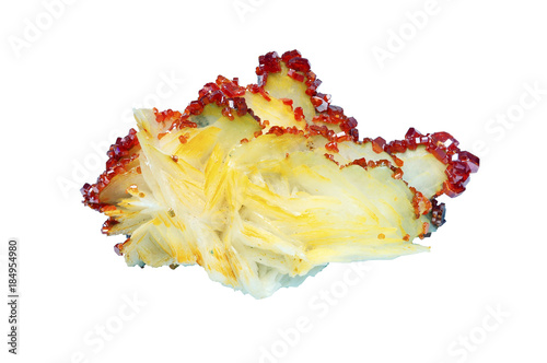 Orange vanadinite on barite mineral