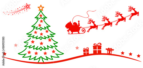 Santa Claus flyin on Christmas sleigh on red wave – stock vector