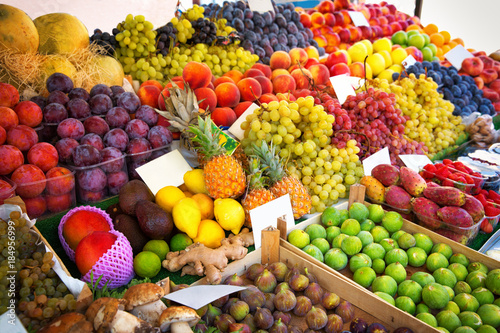 Colorful various fruits and vegetables.