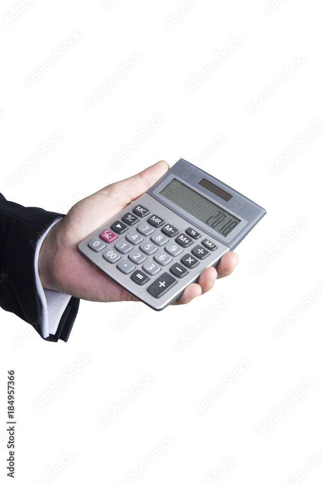 Business man showing a calculator Business man showing a calculator