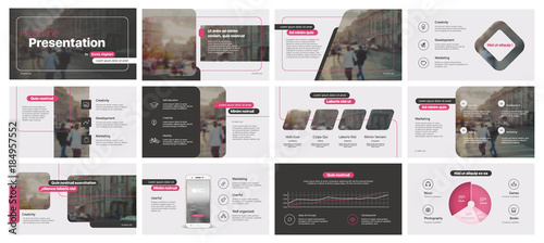 Pink black minimal presentation templates elements on a white background. Vector infographics. Use in Presentation, flyer and leaflet, corporate report, marketing, advertising, annual report, banner.
