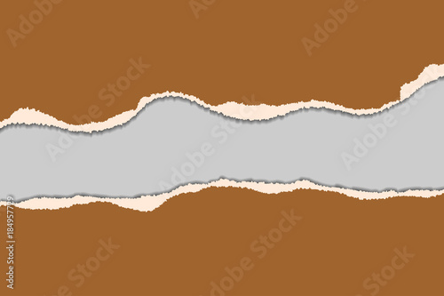 Torn paper background with ripped edges and shadow. Brown backdrop with space for text. Vector illustration.