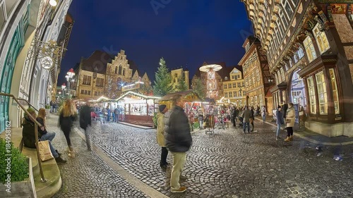 Christmas Market on the historic market place in Hildesheim, Germany. Time lapse.