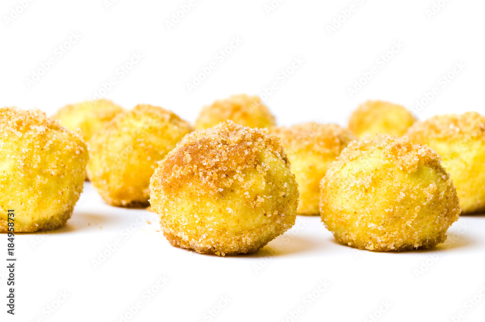 Homemade dumplings with bread crumbs isolated Homemade dumplings with bread crumbs isolated