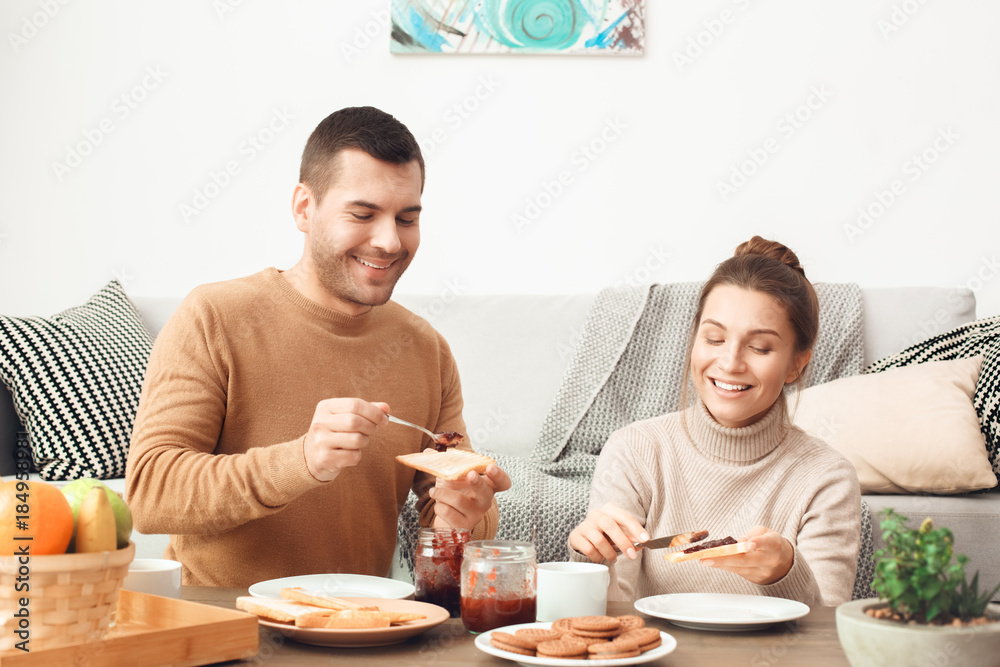 Young couple morning together family love concept Young couple morning together family love concept