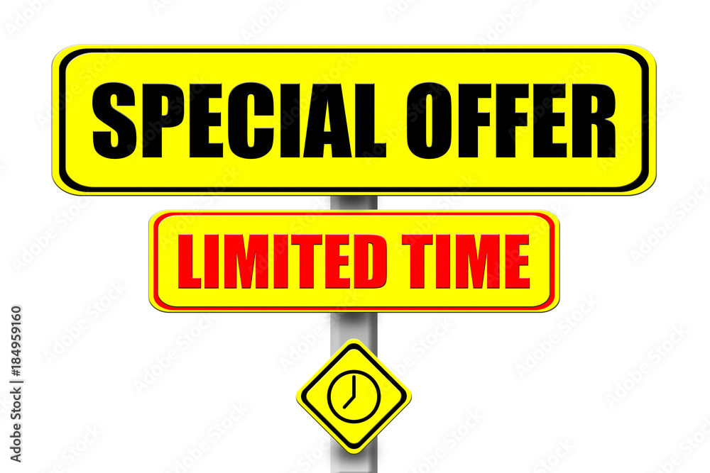 Yellow signboard with the words Special Offer Limited Time written Yellow signboard with the words Special Offer Limited Time written