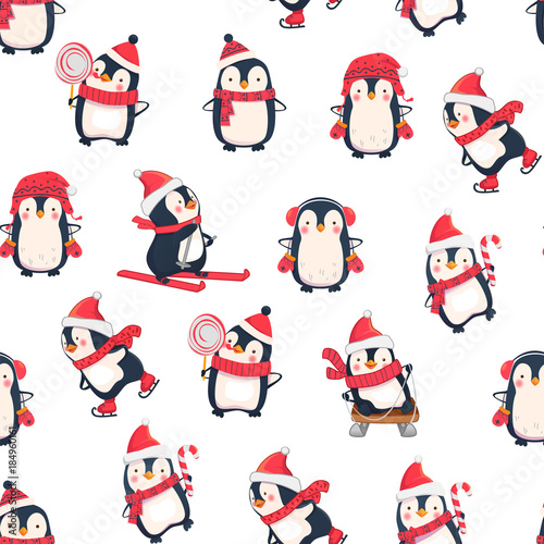 seamless pattern with penguins