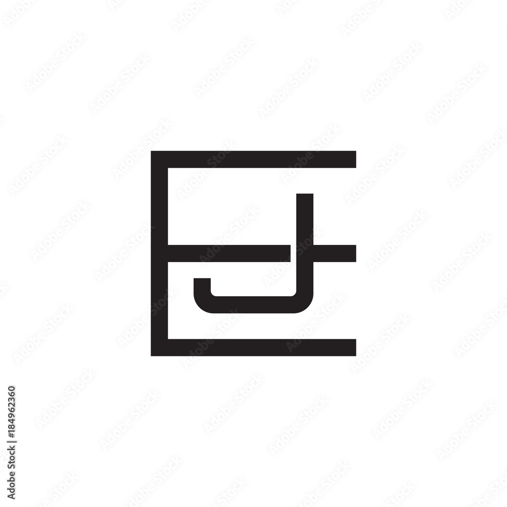 Initial letter E and J, EJ, JE, overlapping J inside E, line art logo, black monogram color