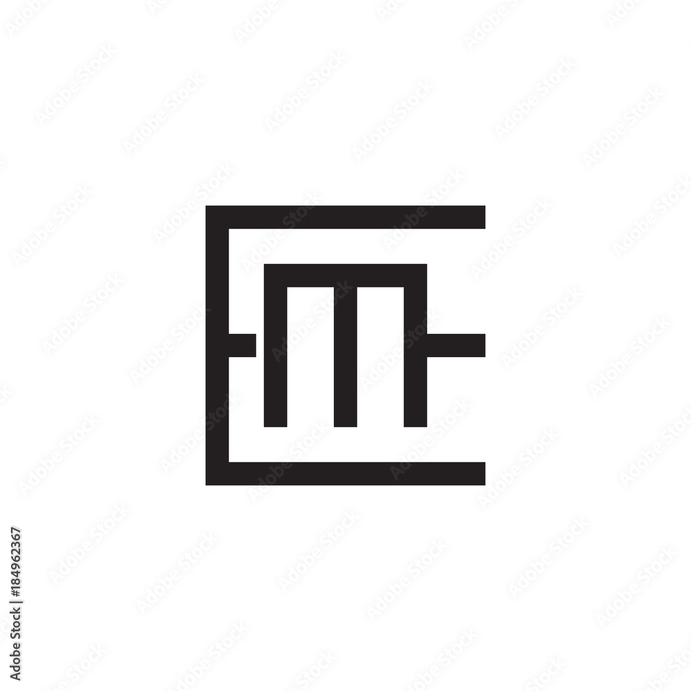 Initial letter E and M, EM, ME, overlapping M inside E, line art logo, black monogram color