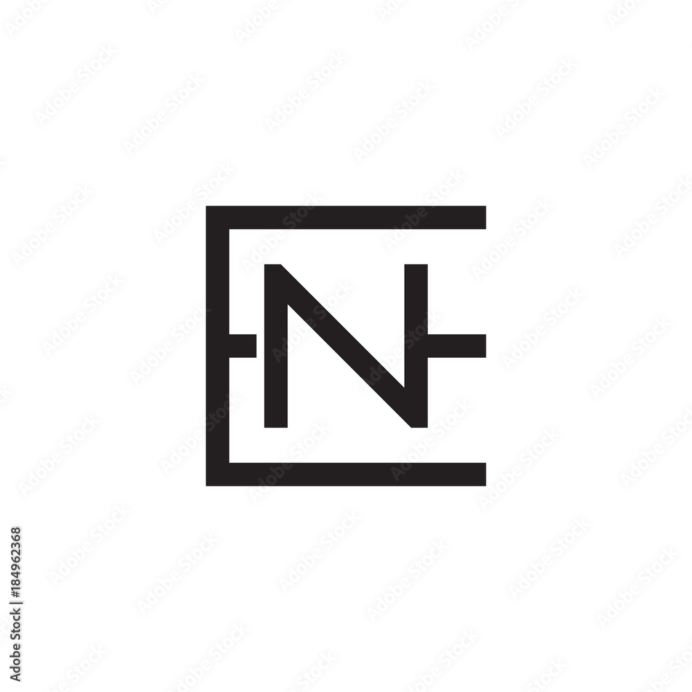 Initial letter E and N, EN, NE, overlapping N inside E, line art logo, black monogram color Initial letter E and N, EN, NE, overlapping N inside E, line art logo, black monogram color