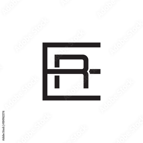 Initial letter E and R, ER, RE, overlapping R inside E, line art logo, black monogram color