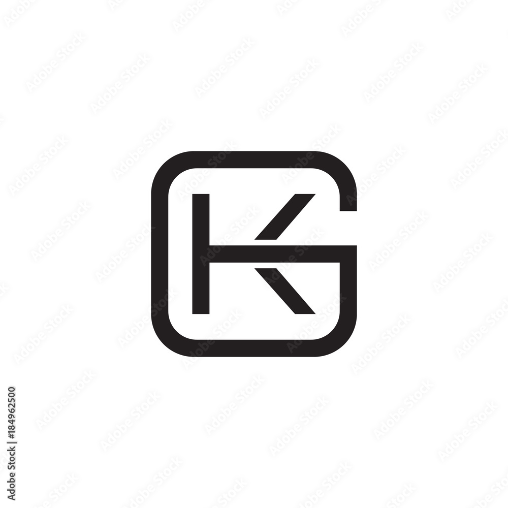 Initial letter G and K, GK, KG, overlapping K inside G, line art logo, black monogram color