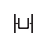 Initial letter H and U, HU, UH, overlapping U inside H, line art logo, black monogram color
