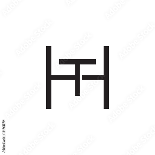 Initial letter H and T, HT, TH, overlapping T inside H, line art logo, black monogram color