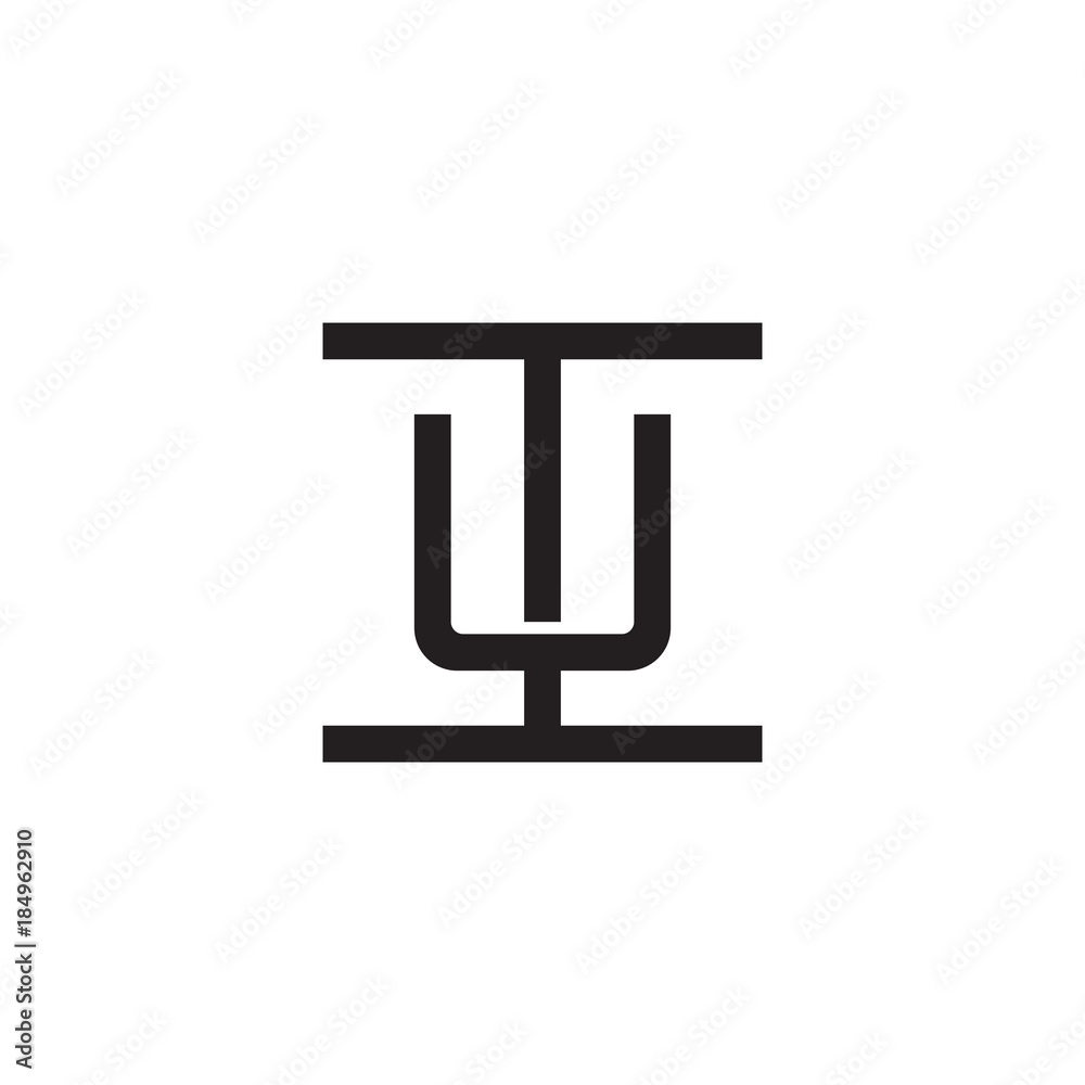 Initial letter I and U, IU, UI, overlapping U inside I, line art logo, black monogram color Initial letter I and U, IU, UI, overlapping U inside I, line art logo, black monogram color