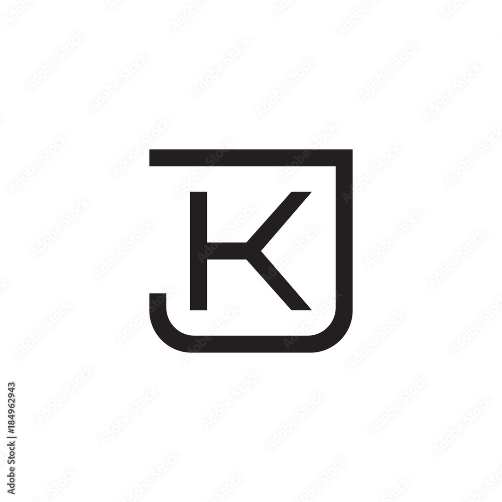 Initial letter J and K, JK, KJ, overlapping K inside J, line art logo, black monogram color Initial letter J and K, JK, KJ, overlapping K inside J, line art logo, black monogram color