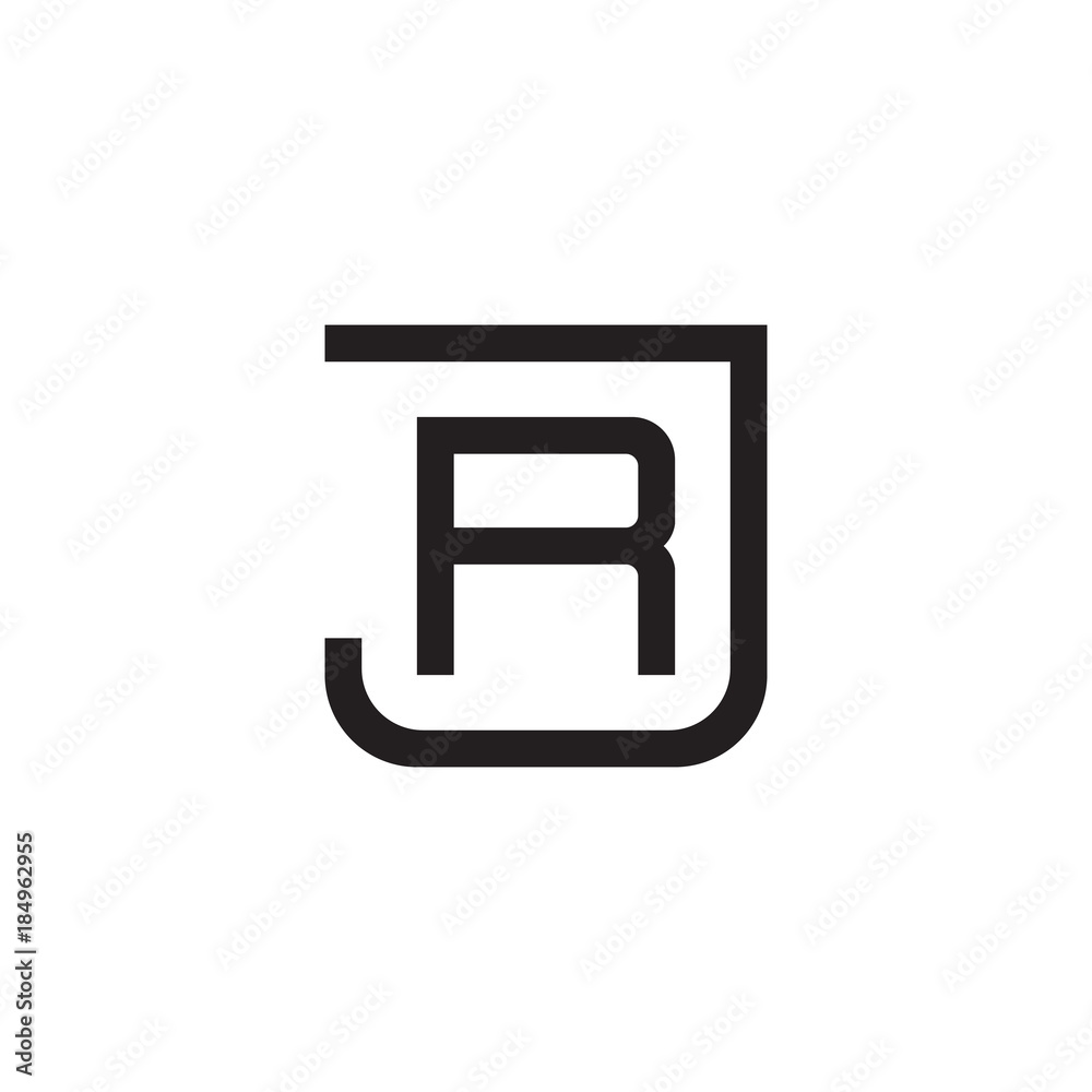 Initial letter J and R, JR, RJ, overlapping R inside J, line art logo, black monogram color Initial letter J and R, JR, RJ, overlapping R inside J, line art logo, black monogram color