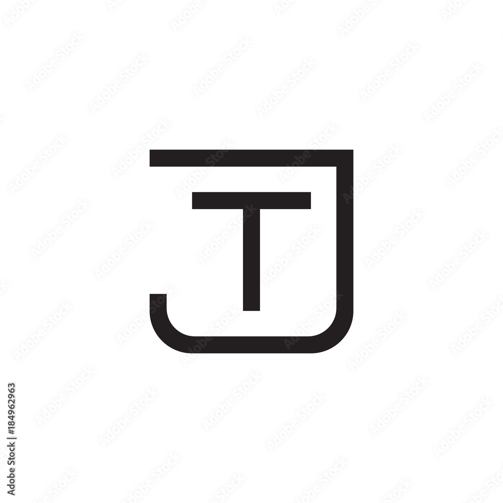 Initial letter J and T, JT, TJ, overlapping T inside J, line art logo, black monogram color Initial letter J and T, JT, TJ, overlapping T inside J, line art logo, black monogram color