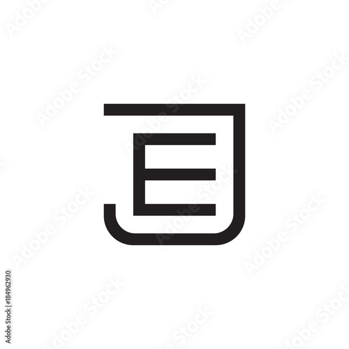 Initial letter J and E, JE, EJ, overlapping E inside J, line art logo, black monogram color