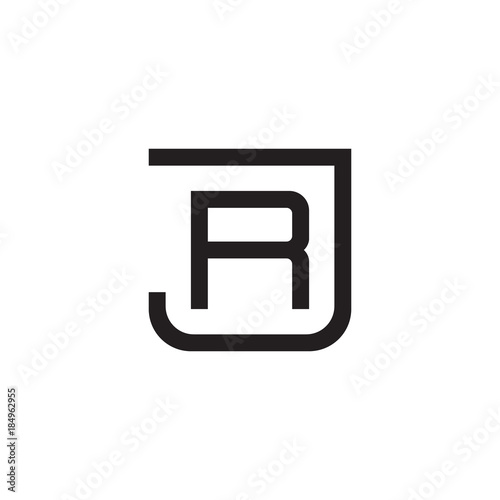 Initial letter J and R, JR, RJ, overlapping R inside J, line art logo, black monogram color