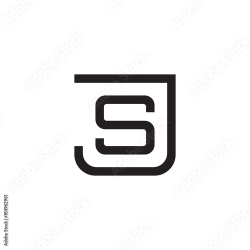 Initial letter J and S, JS, SJ, overlapping S inside J, line art logo, black monogram color