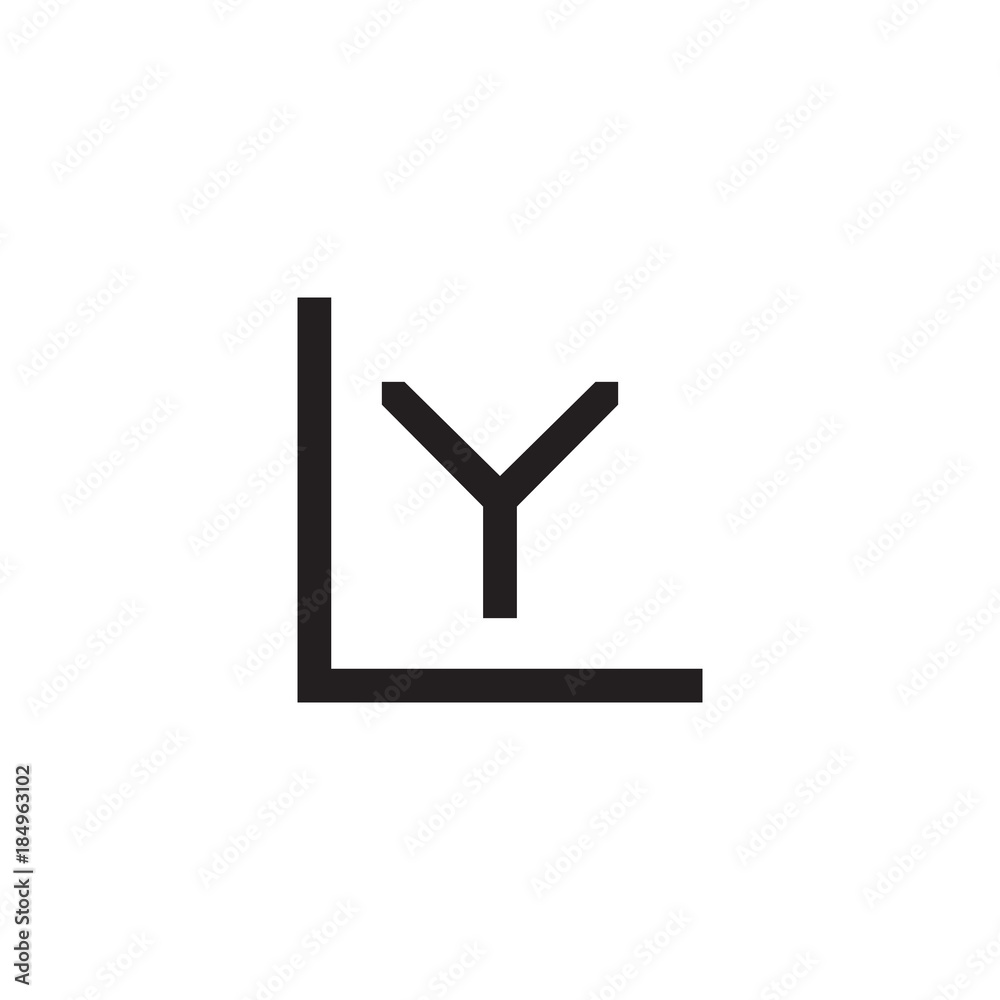 Initial letter L and Y, LY, YL, overlapping Y inside L, line art logo ...