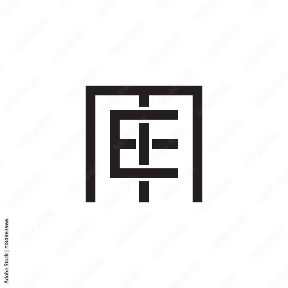 Initial letter M and E, ME, EM, overlapping E inside M, line art logo, black monogram color