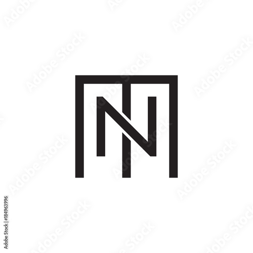 Initial letter M and N, MN, NM, overlapping N inside M, line art logo, black monogram color