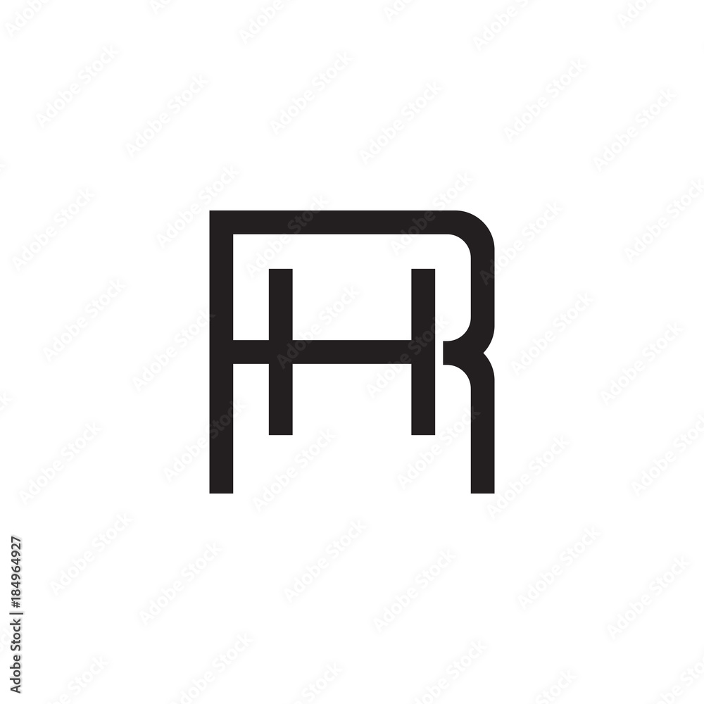 Initial letter R and H, RH, HR, overlapping H inside R, line art logo, black monogram color Initial letter R and H, RH, HR, overlapping H inside R, line art logo, black monogram color