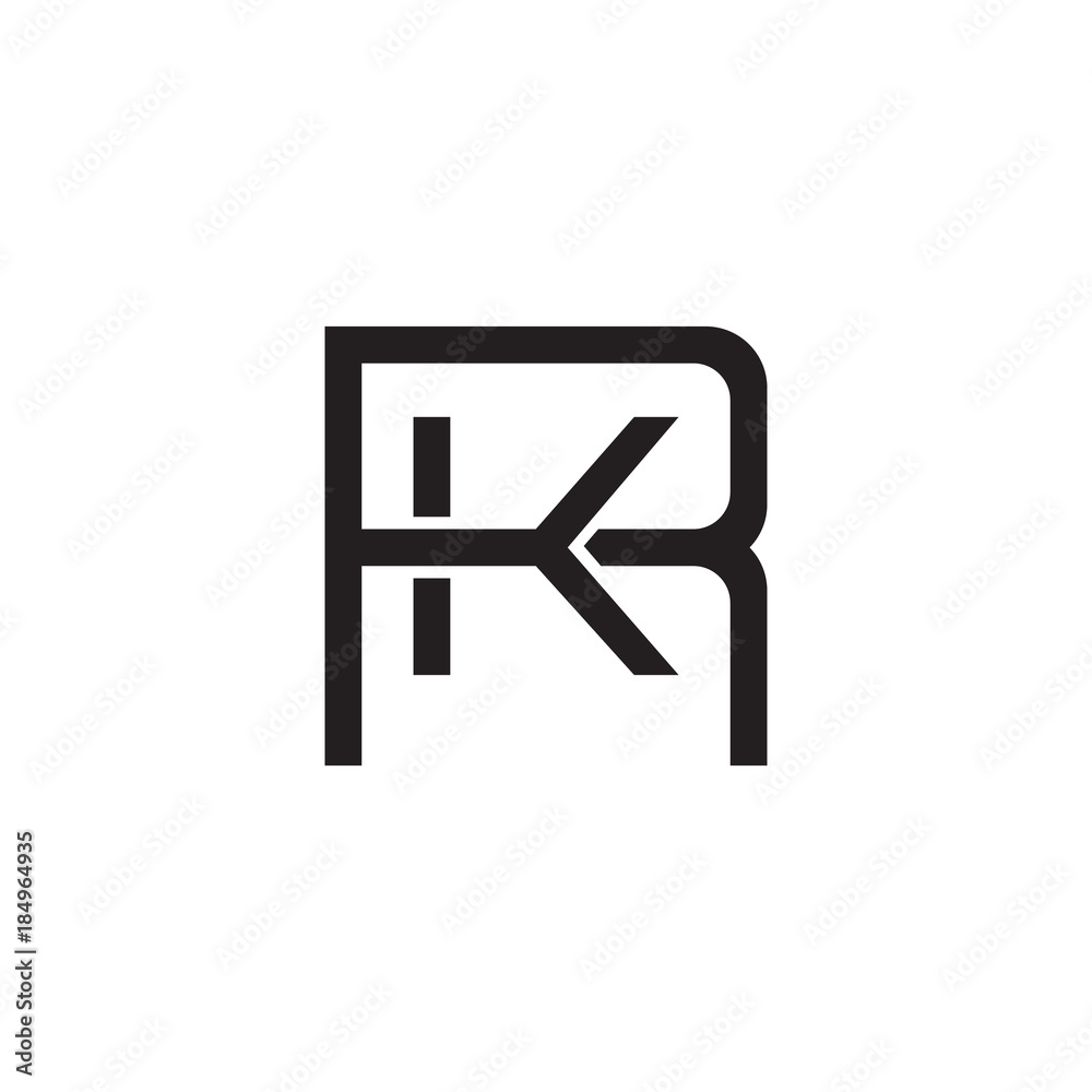 Initial letter R and K, RK, KR, overlapping K inside R, line art logo, black monogram color Initial letter R and K, RK, KR, overlapping K inside R, line art logo, black monogram color