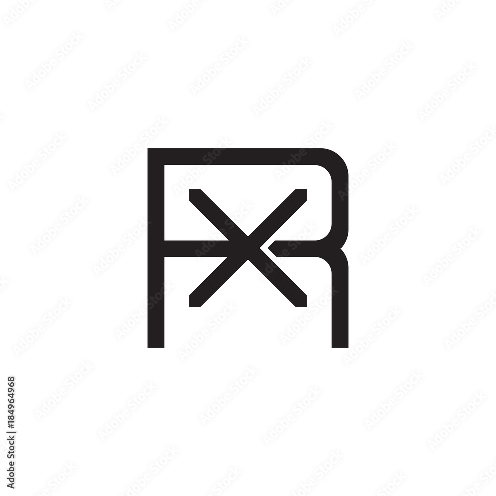 Initial letter R and X, RX, XR, overlapping X inside R, line art logo, black monogram color Initial letter R and X, RX, XR, overlapping X inside R, line art logo, black monogram color