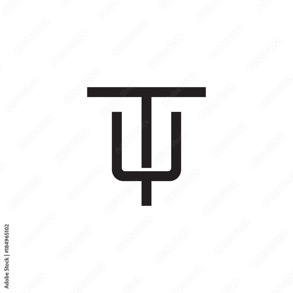 Initial letter T and U, TU, UT, overlapping U inside T, line art logo, black monogram color Initial letter T and U, TU, UT, overlapping U inside T, line art logo, black monogram color
