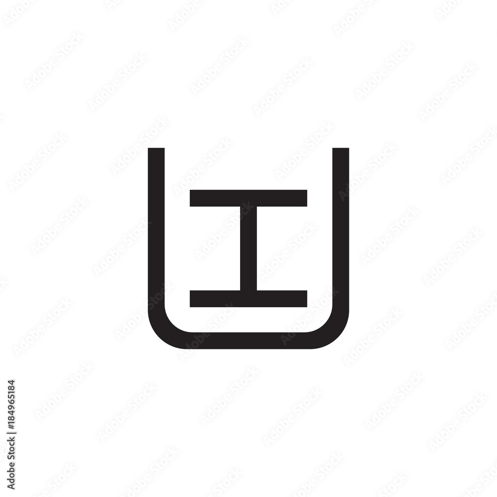 Initial letter U and I, UI, IU, overlapping I inside U, line art logo, black monogram color