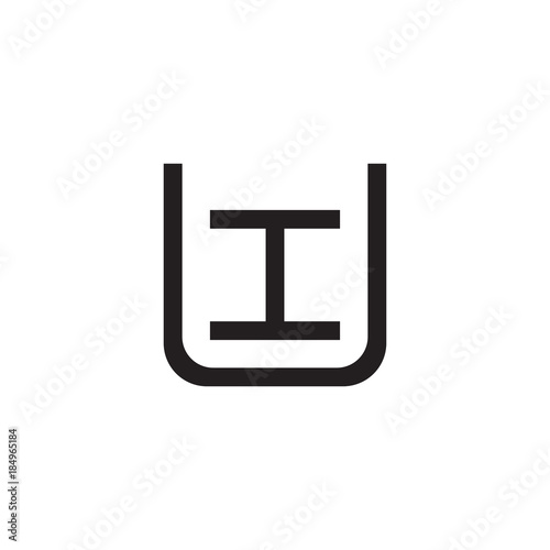 Initial letter U and I  UI  IU  overlapping I inside U  line art logo  black monogram color