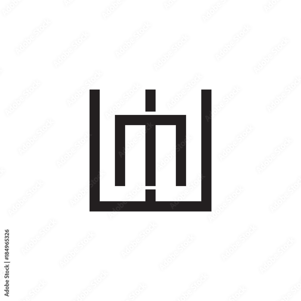 Initial letter W and M, WM, MW, overlapping M inside W, line art logo, black monogram color