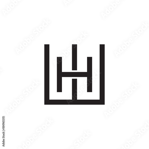 Initial letter W and H  WH  HW  overlapping H inside W   line art logo  black monogram color