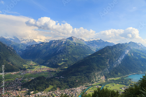 Interlaken town and lake brienz surrounded by mountainous area  Switzerland